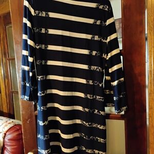 Elegant Black and White Striped Midi Dress